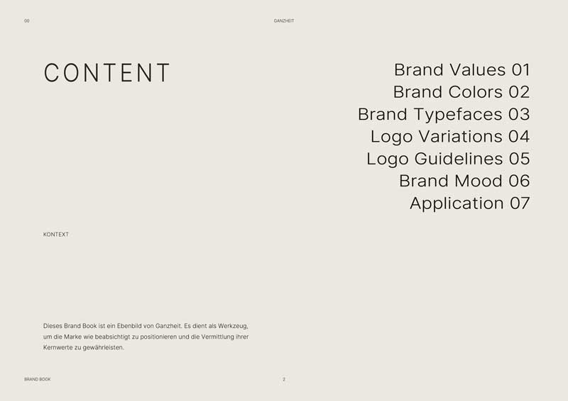 Brand Book Content for Praxis Ganzheit created as part of the brand identity and strategy
