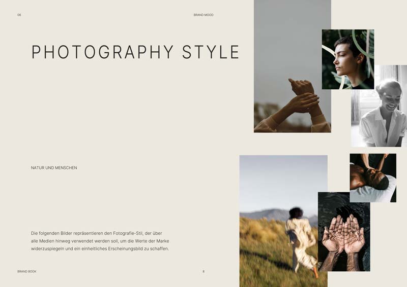 Moodboard from Praxis Ganzheit brand book showing holistic and natural design inspiration